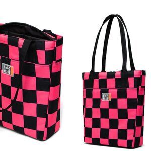 HERSCHEL Alexander Insulated Zip Tote and Bottle Holder/Large Check Neon Pink/Bl